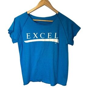 VTG Blue Excel Graphic T-Shirt Short Sleeve Crew Neck Boxy Crop‎ Fit Small